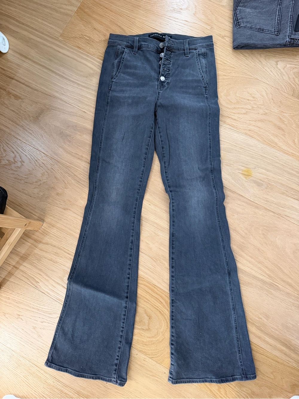 Veronica Beard Dark Gray Button-Fly Flare Jeans
